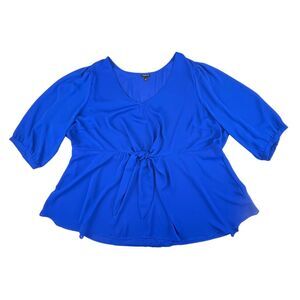 Torrid Blouse 5X Cobalt Blue Knot Front Peplum Tunic V Neck Modern Chic Workwear
